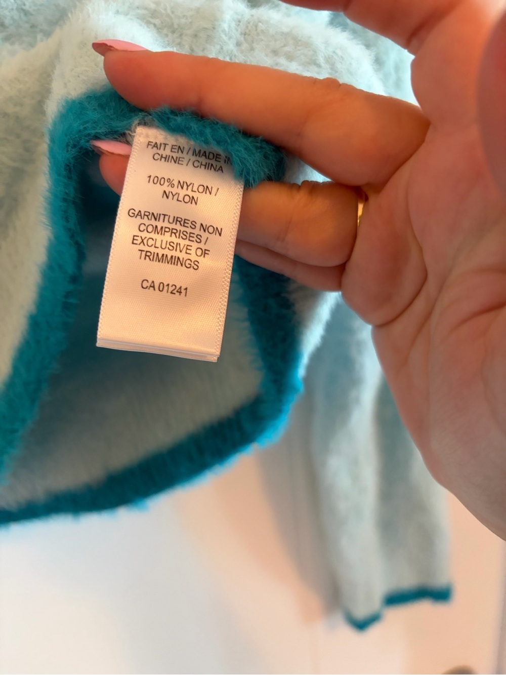 Simons Light Blue Fuzzy Polo Sweater with Teal Hem - Picture 6 of 6
